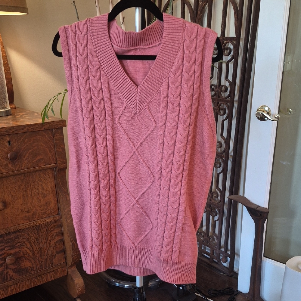 Pink Cable Knit Sweater Vest